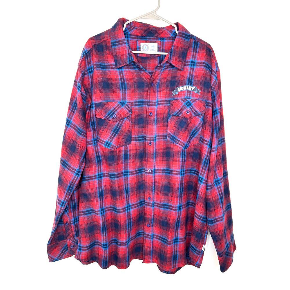 Hurley Head of Class Oxford Button Up Flannel Plaid XXL Outdoors Patriotic Prep